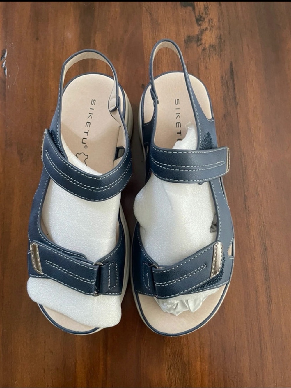 Siketus Navy Blue Women's Slingback Sandals with Adjustable Straps